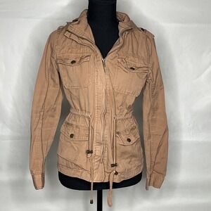 Chocolate Juniors Brown Drawstring Waist Hooded Jacket W/ Pockets Size Small